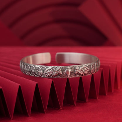 Chinese style double dragon sterling silver bracelet - jewelry - weilin.com