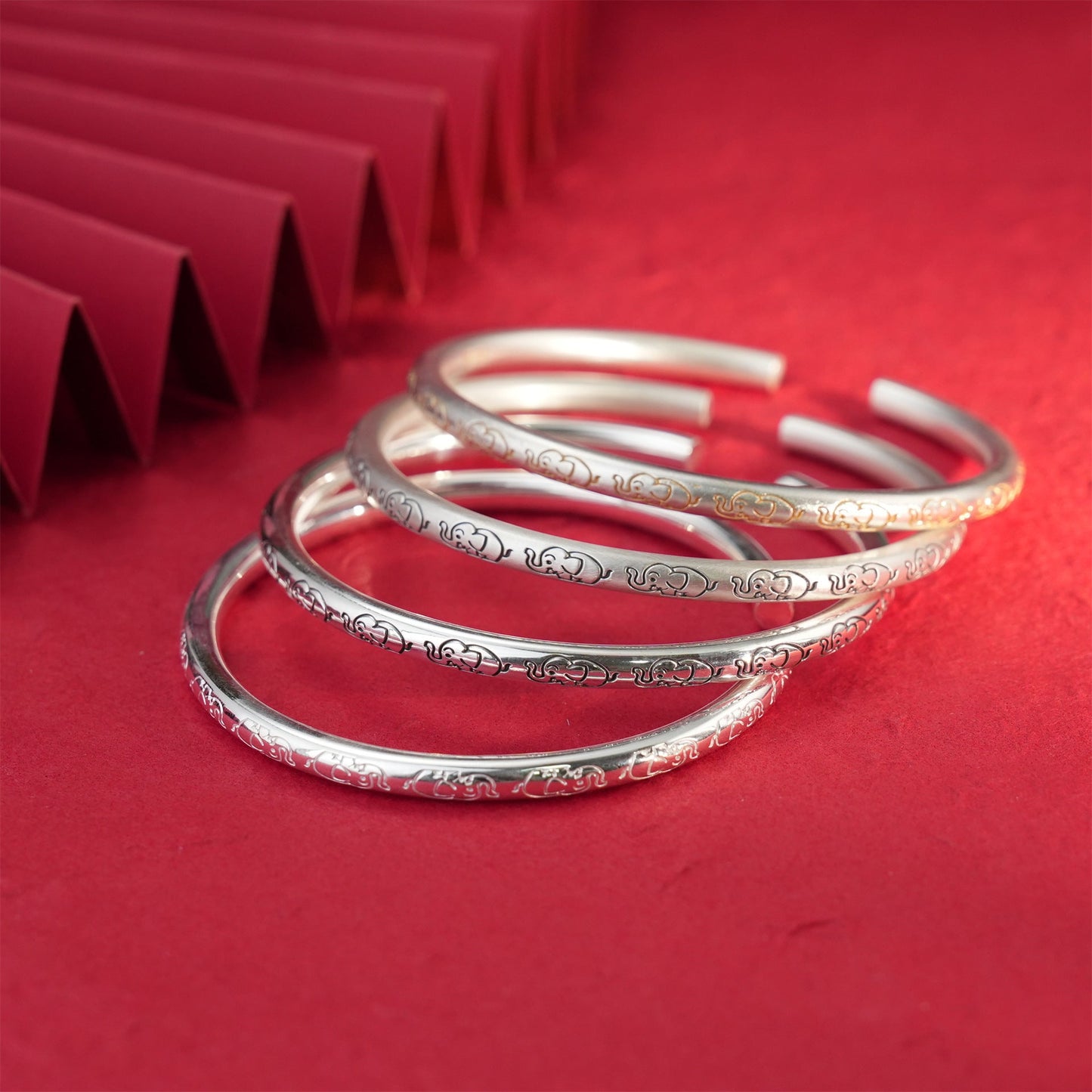 Chinese style elephant stick sterling silver bracelet - jewelry - weilin.com