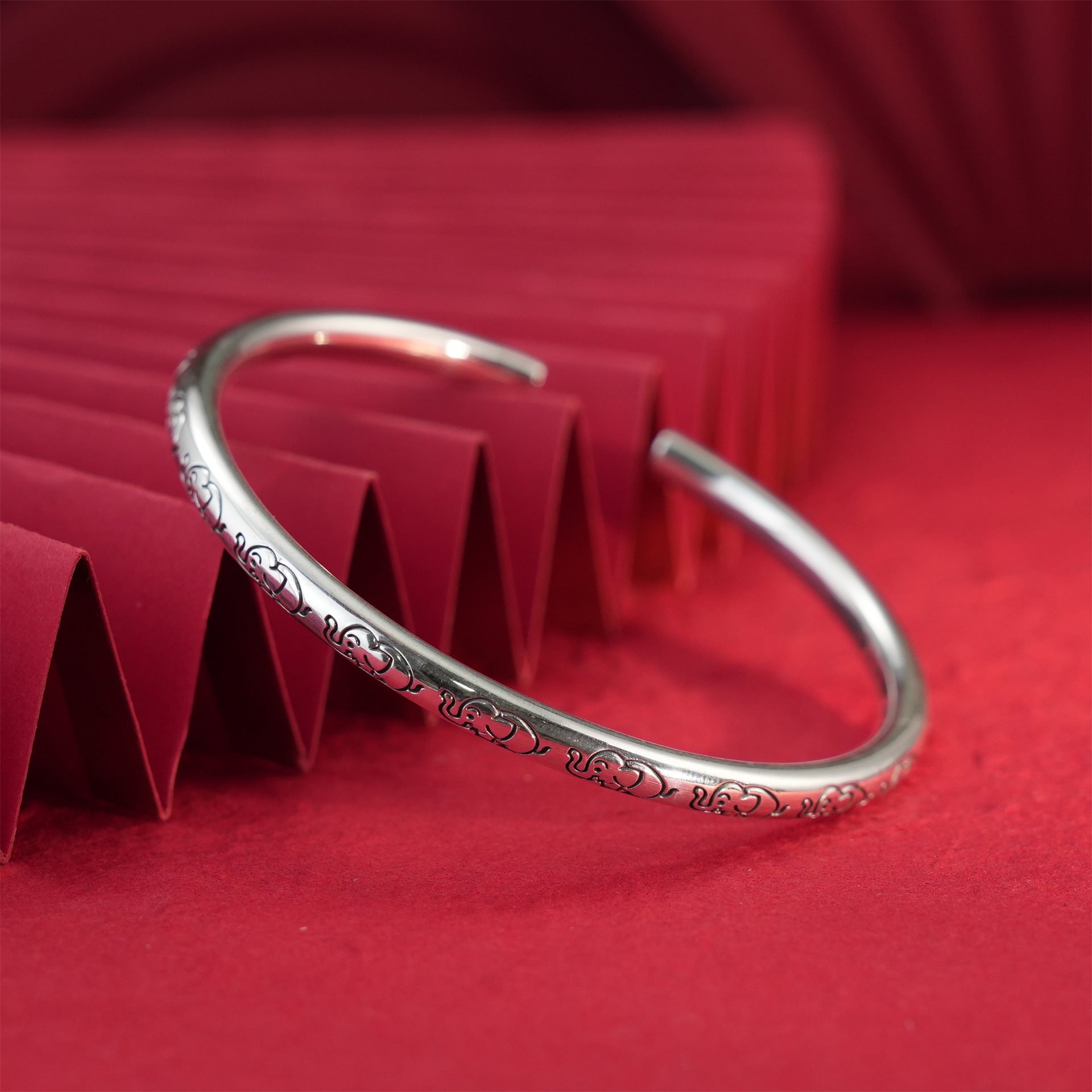 Chinese style elephant stick sterling silver bracelet - jewelry - weilin.com