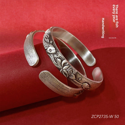 Chinese style embossed sterling silver bracelet - jewelry - weilin.com