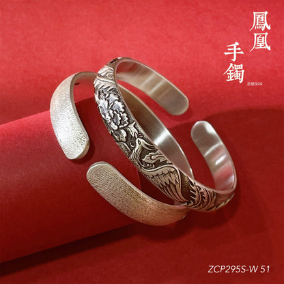 Chinese style embossed sterling silver bracelet - jewelry - weilin.com