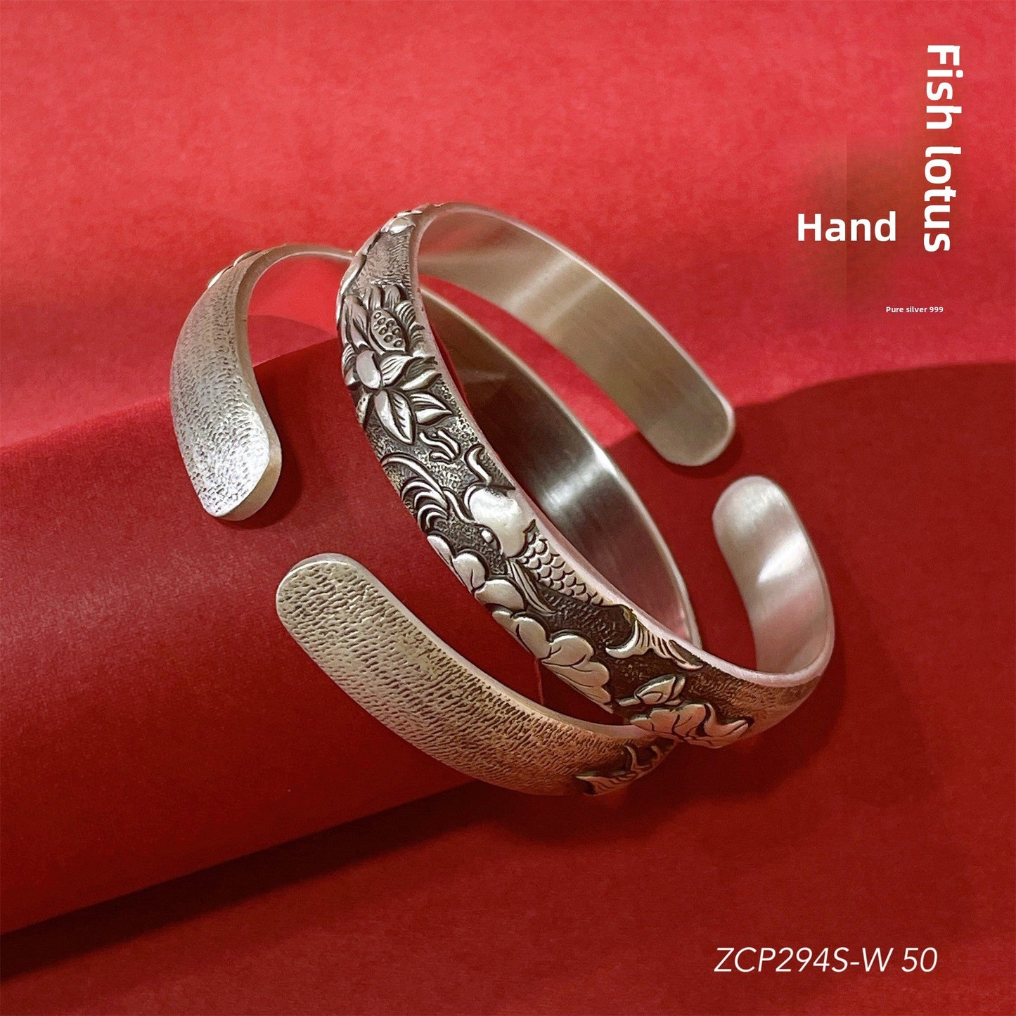 Chinese style embossed sterling silver bracelet - jewelry - weilin.com