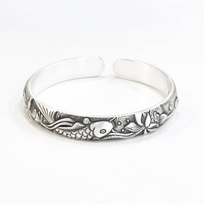 Chinese style embossed sterling silver bracelet - jewelry - weilin.com