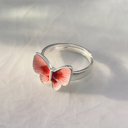 Chinese style enamel butterfly sterling silver ring - jewelry - weilin.com