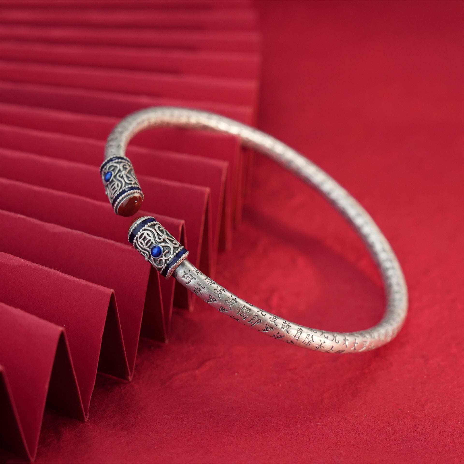 Chinese style enamel Tibetan silver bracelet - jewelry - weilin.com