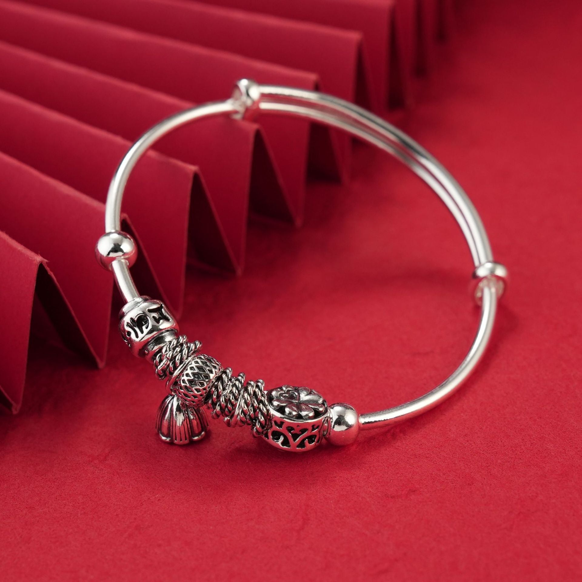 Chinese style flower hemp ring lotus sterling silver bracelet - jewelry - weilin.com