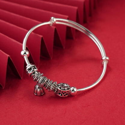 Chinese style flower hemp ring lotus sterling silver bracelet - jewelry - weilin.com