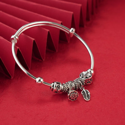 Chinese style flower hemp ring lotus sterling silver bracelet - jewelry - weilin.com