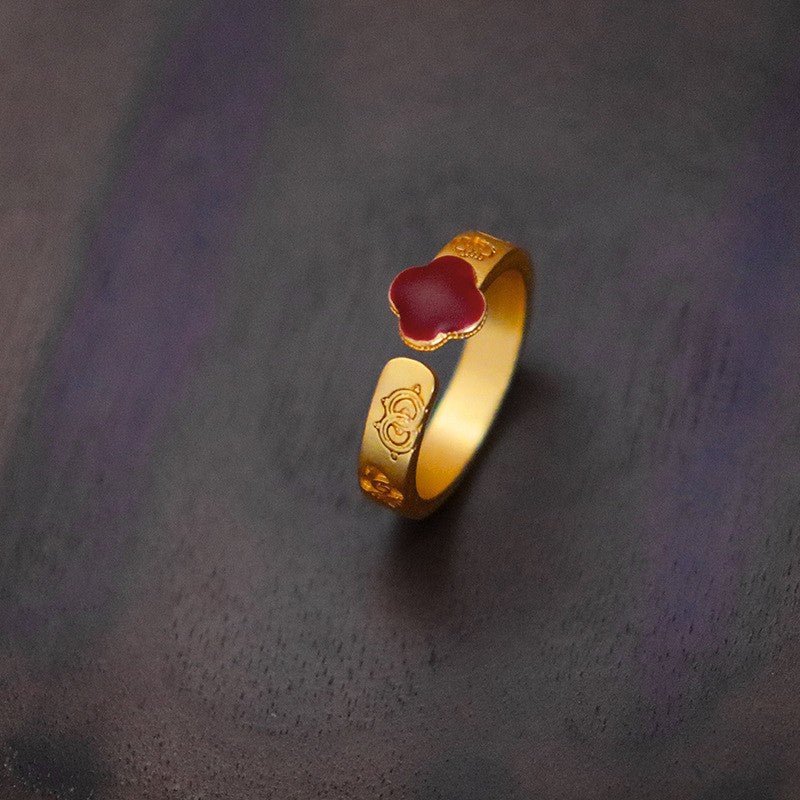 Chinese style four - leaf clover open ring - jewelry - weilin.com