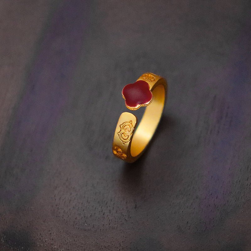 Chinese style four - leaf clover open ring - jewelry - weilin.com