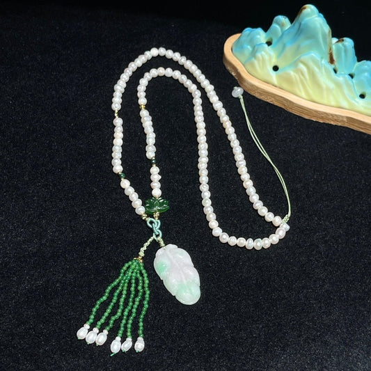 Chinese style freshwater pearl jadeite necklace - jewelry - weilin.com