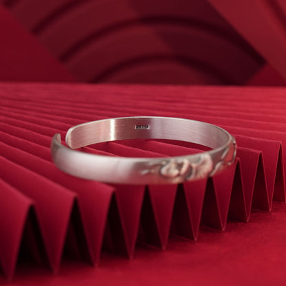 Chinese style frosted apricot leaf sterling silver bracelet - jewelry - weilin.com