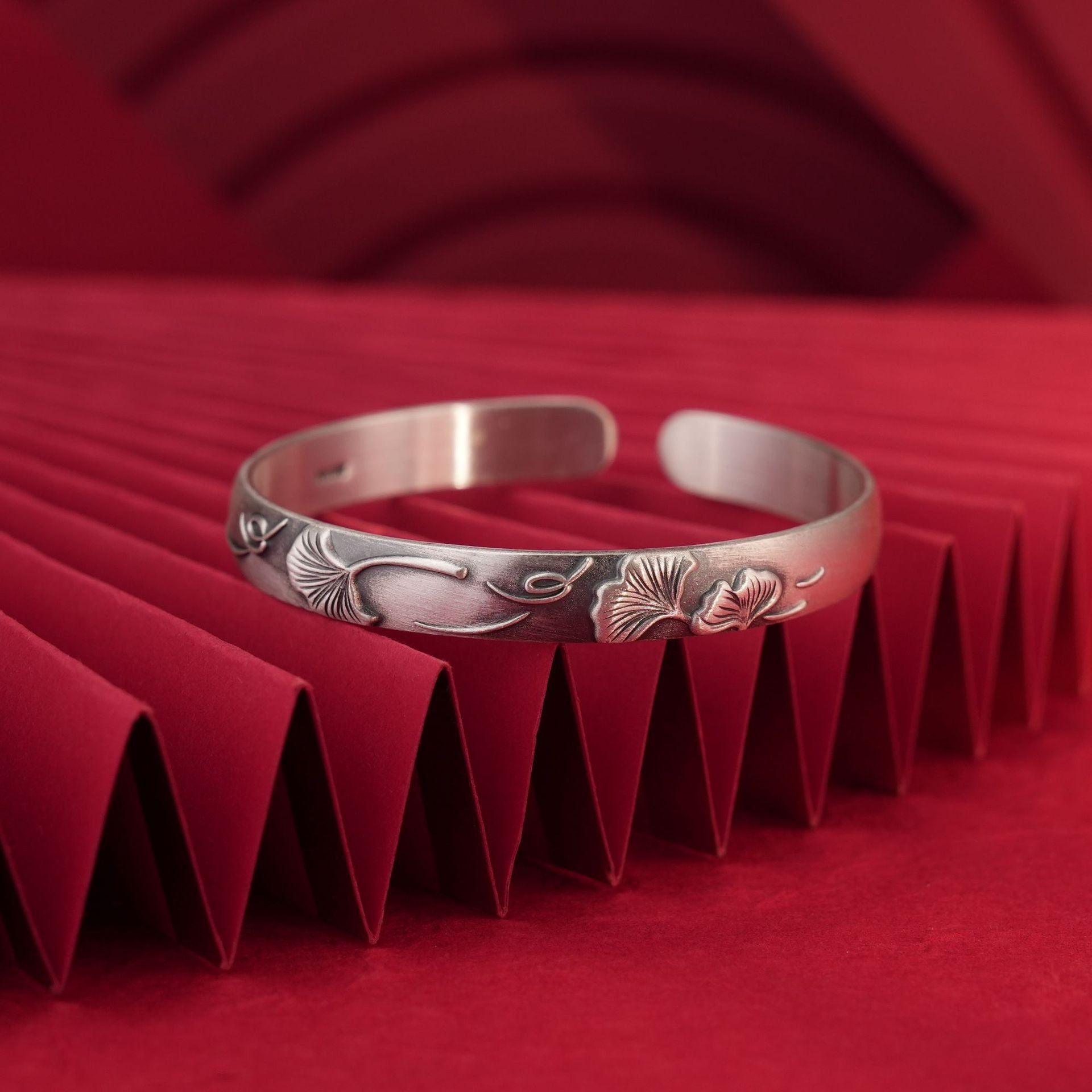 Chinese style frosted apricot leaf sterling silver bracelet - jewelry - weilin.com