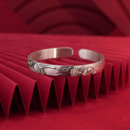 Chinese style frosted apricot leaf sterling silver bracelet - jewelry - weilin.com