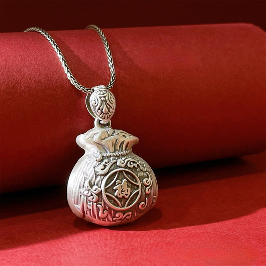 Chinese style Fubao sterling silver pendant - jewelry - weilin.com