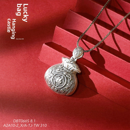 Chinese style Fubao sterling silver pendant - jewelry - weilin.com