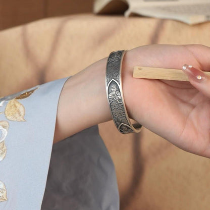 Chinese style God of Wealth sterling silver bracelet - jewelry - weilin.com