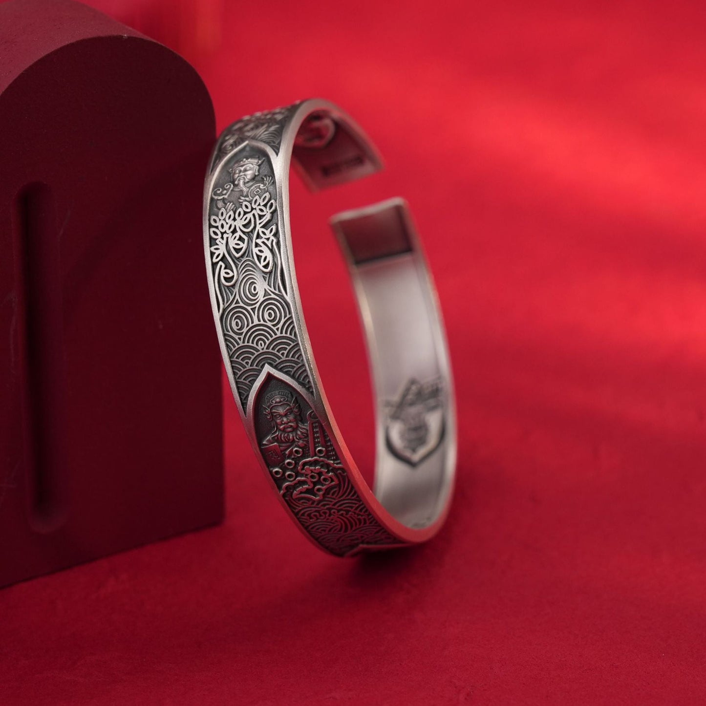 Chinese style God of Wealth sterling silver bracelet - jewelry - weilin.com