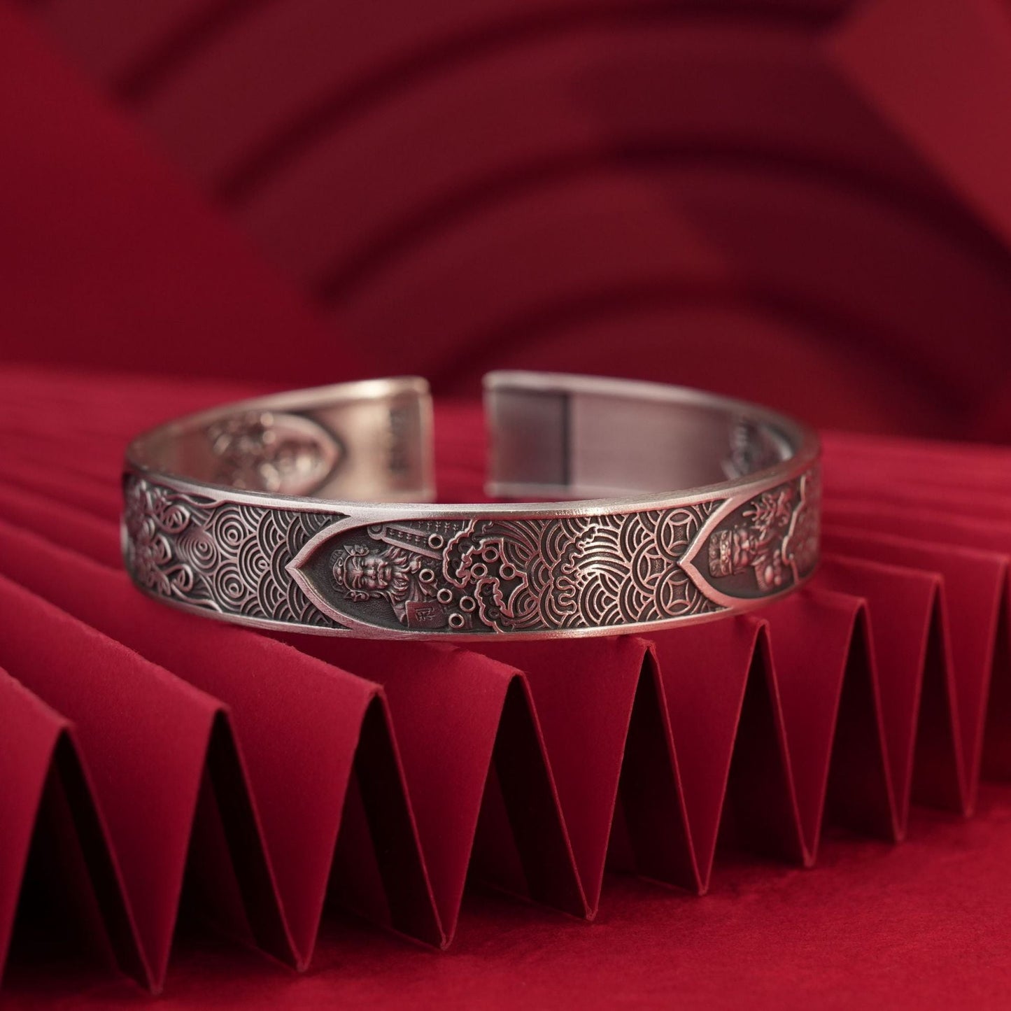 Chinese style God of Wealth sterling silver bracelet - jewelry - weilin.com