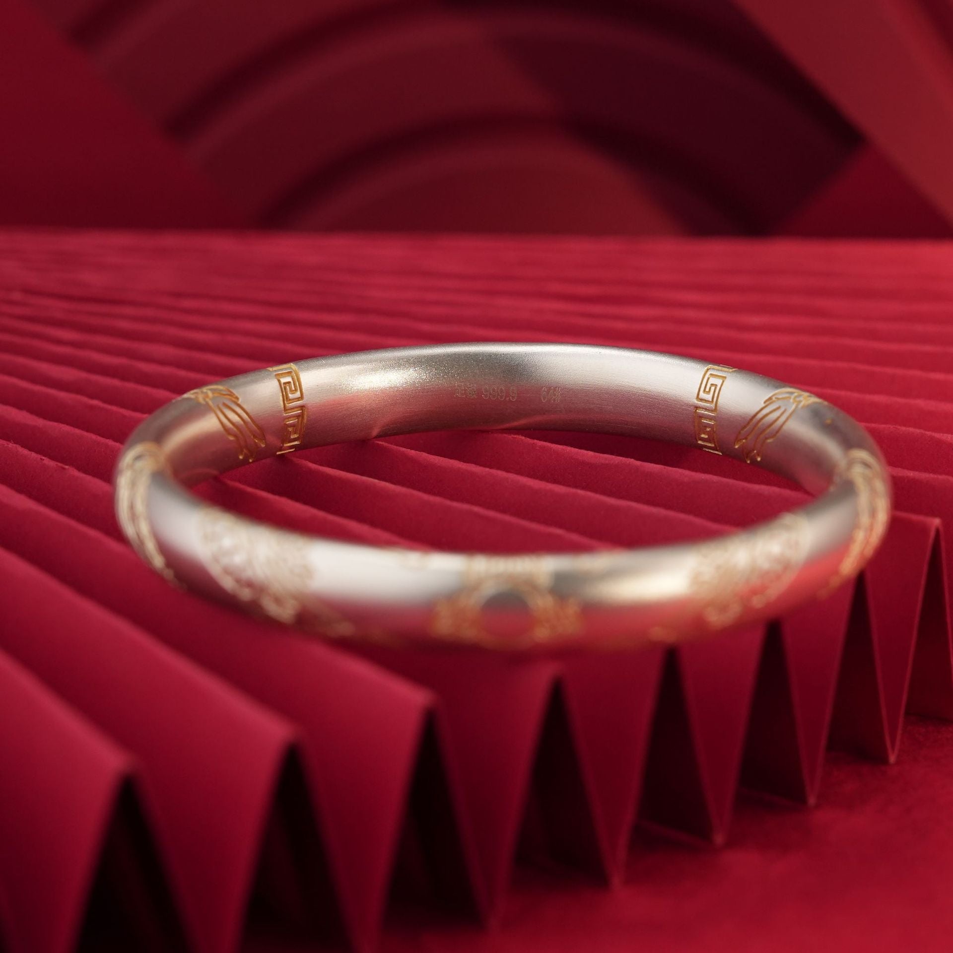 Chinese style gold double dragon playing with pearl sterling silver bracelet - jewelry - weilin.com