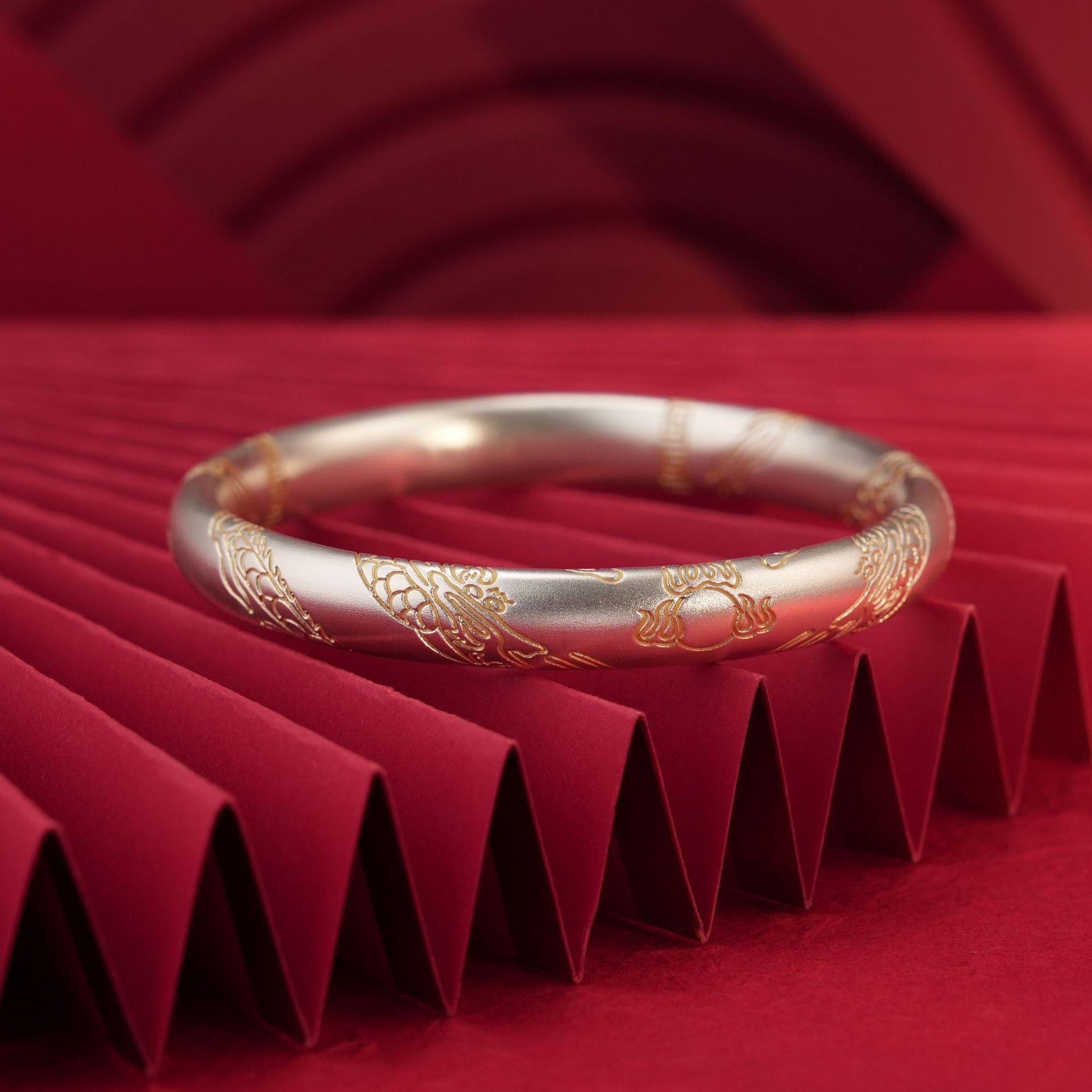 Chinese style gold double dragon playing with pearl sterling silver bracelet - jewelry - weilin.com
