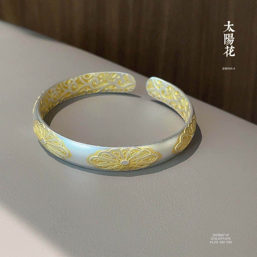 Chinese style gold - painted plum blossom sterling silver bracelet - jewelry - weilin.com