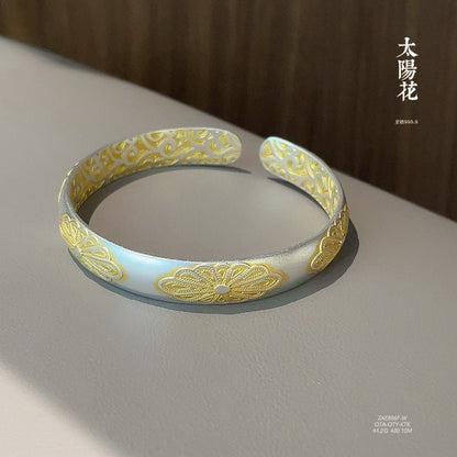 Chinese style gold - painted plum blossom sterling silver bracelet - jewelry - weilin.com