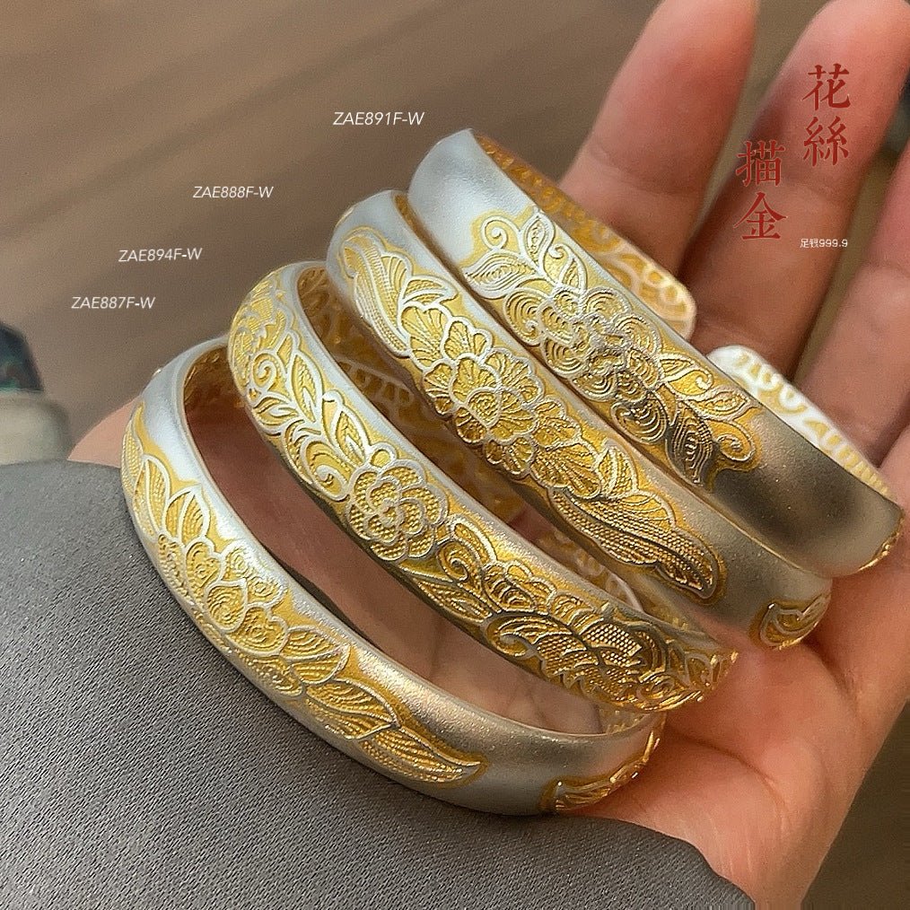 Chinese style gold - painted plum blossom sterling silver bracelet - jewelry - weilin.com