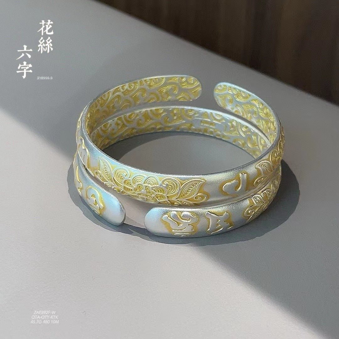 Chinese style gold - painted plum blossom sterling silver bracelet - jewelry - weilin.com