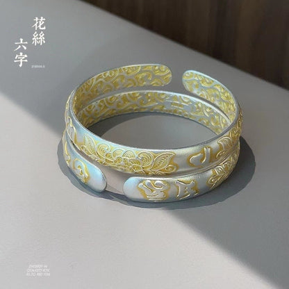 Chinese style gold - painted plum blossom sterling silver bracelet - jewelry - weilin.com