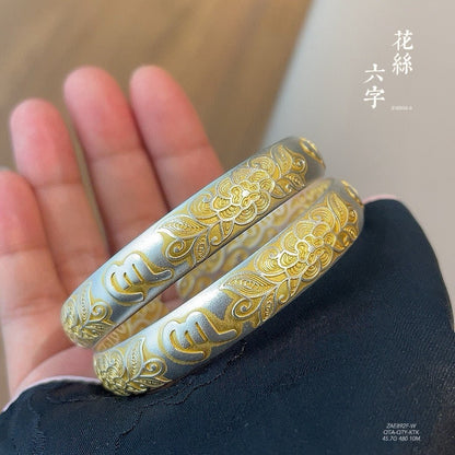 Chinese style gold - painted plum blossom sterling silver bracelet - jewelry - weilin.com