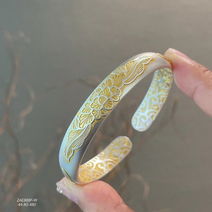 Chinese style gold - painted plum blossom sterling silver bracelet - jewelry - weilin.com
