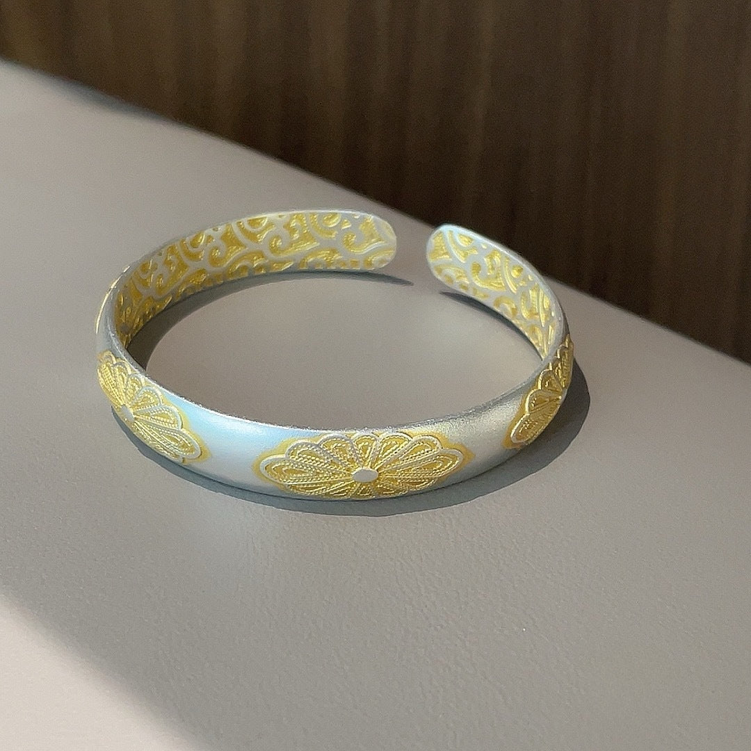 Chinese style gold - painted plum blossom sterling silver bracelet - jewelry - weilin.com