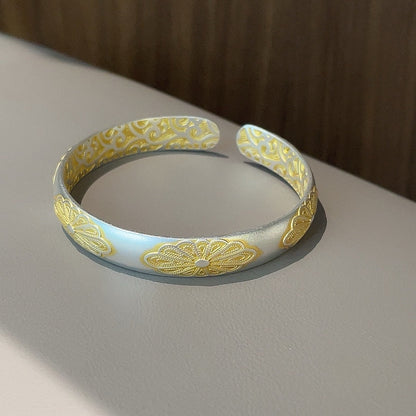 Chinese style gold - painted plum blossom sterling silver bracelet - jewelry - weilin.com