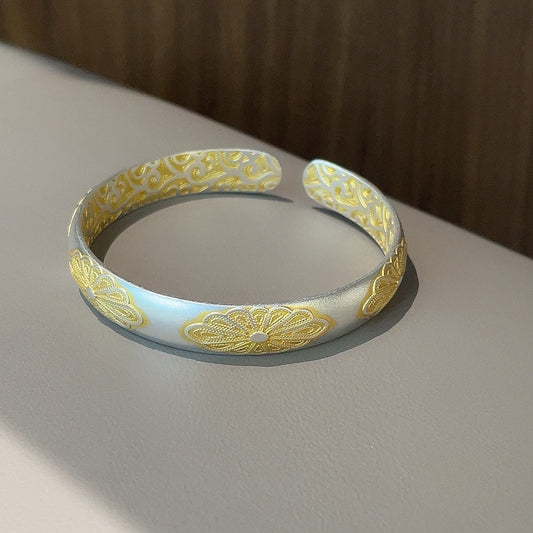 Chinese style gold - painted plum blossom sterling silver bracelet - jewelry - weilin.com