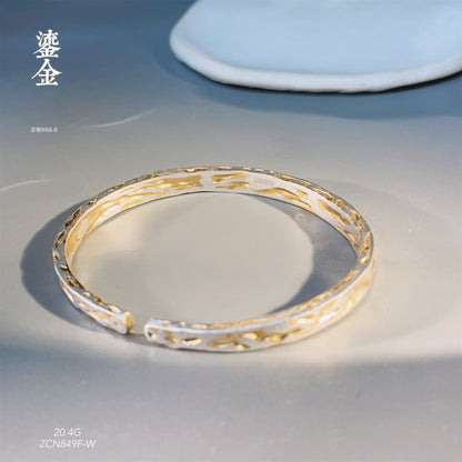 Chinese style gold - painted round stick sterling silver bracelet - jewelry - weilin.com