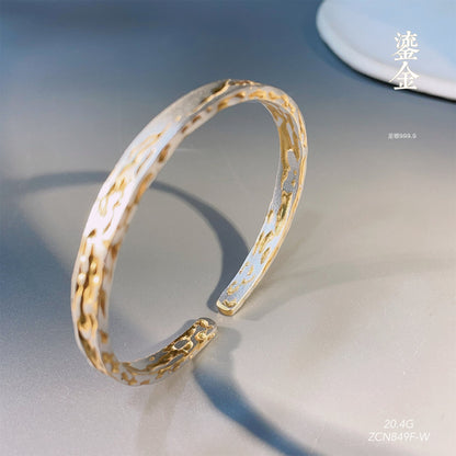Chinese style gold - painted round stick sterling silver bracelet - jewelry - weilin.com