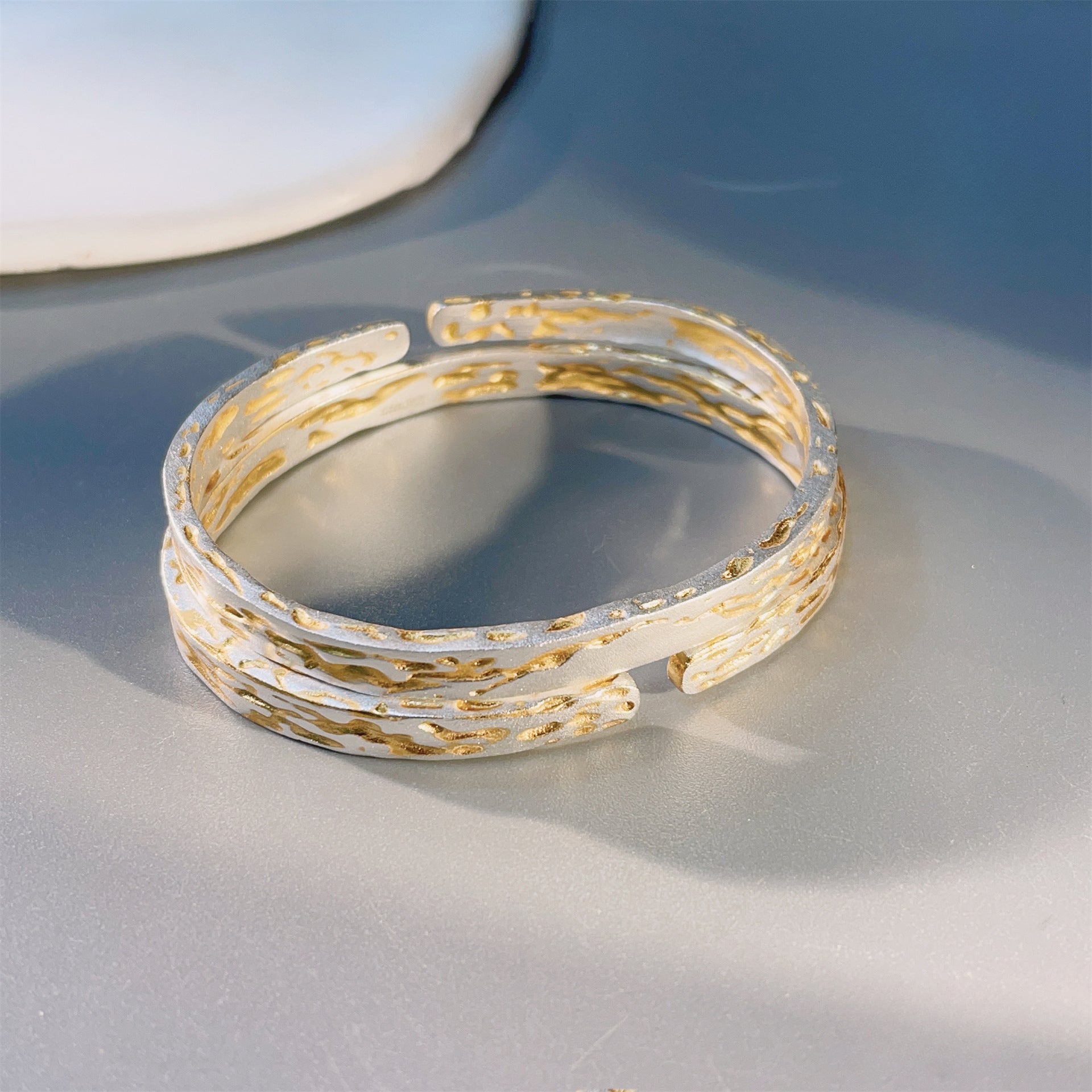 Chinese style gold - painted round stick sterling silver bracelet - jewelry - weilin.com