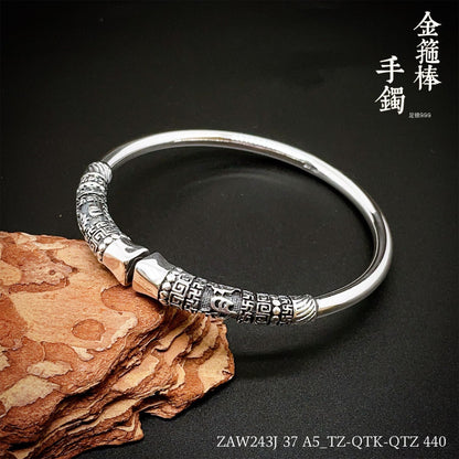 Chinese style golden hoop sterling silver bracelet - jewelry - weilin.com