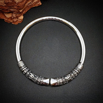Chinese style golden hoop sterling silver bracelet - jewelry - weilin.com