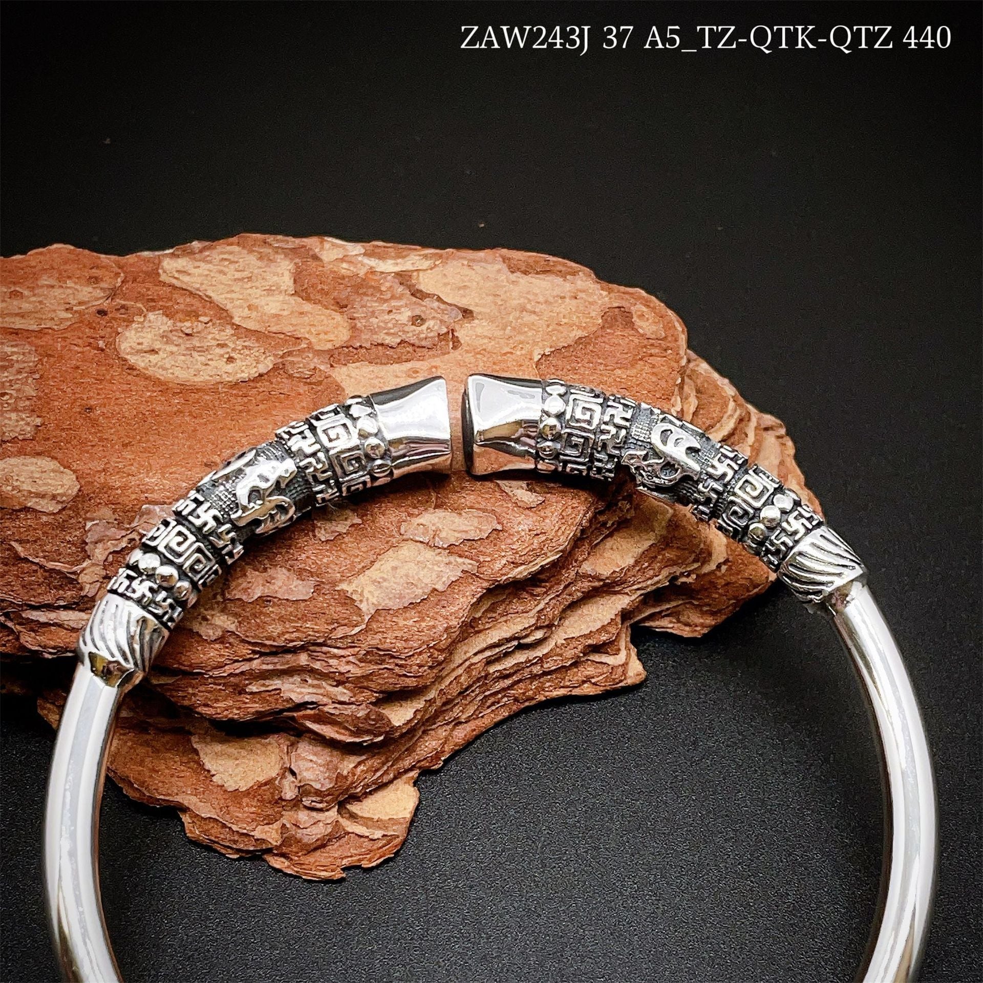 Chinese style golden hoop sterling silver bracelet - jewelry - weilin.com