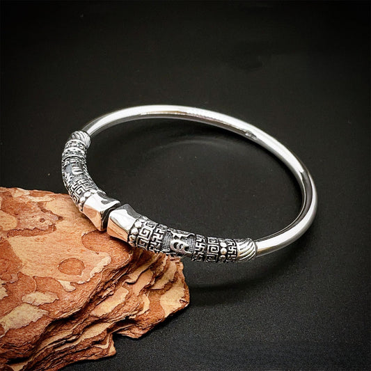 Chinese style golden hoop sterling silver bracelet - jewelry - weilin.com