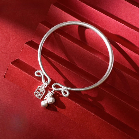 Chinese style gourd bell sterling silver bracelet - jewelry - weilin.com