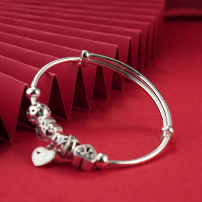 Chinese style heart hollow sterling silver bracelet - jewelry - weilin.com