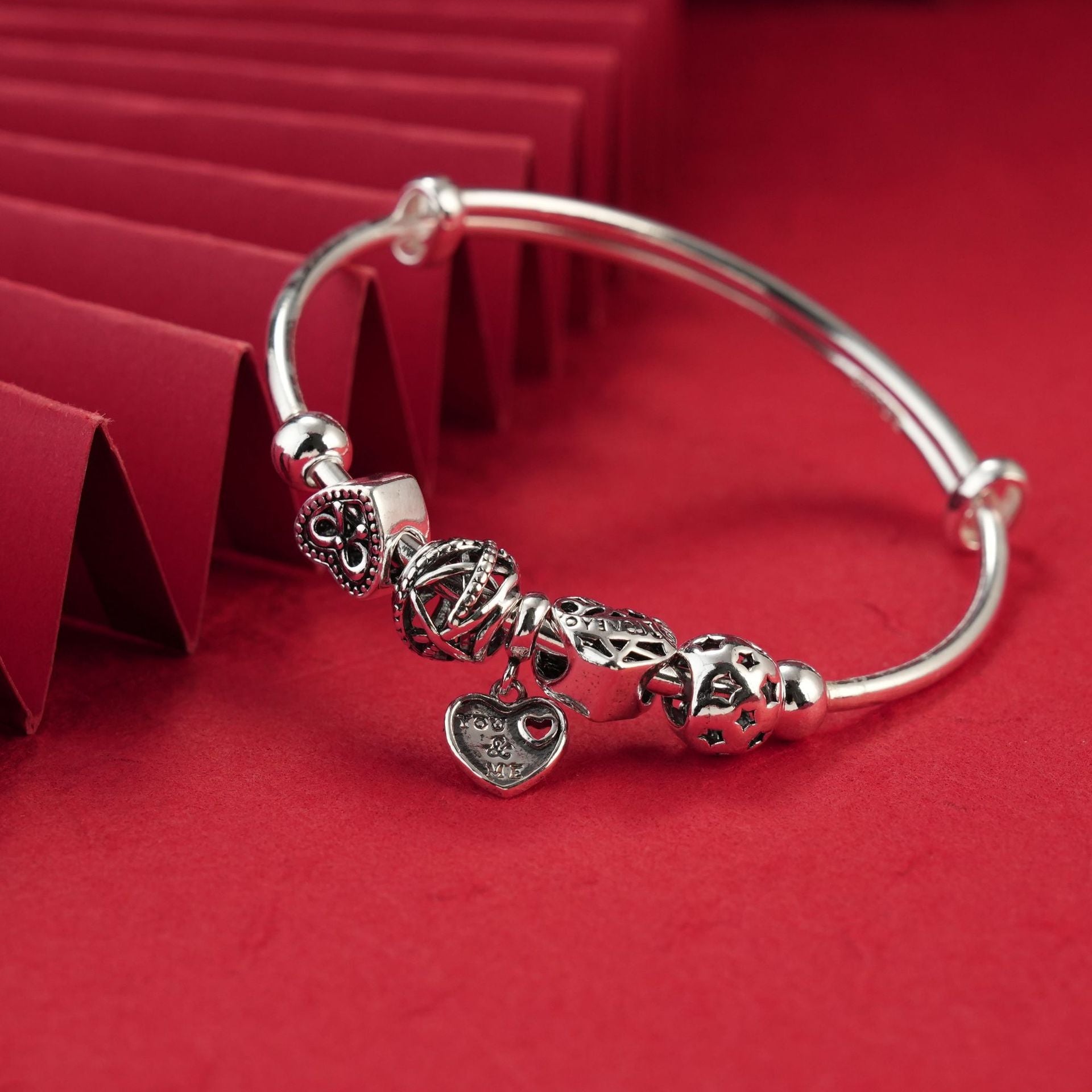 Chinese style heart hollow sterling silver bracelet - jewelry - weilin.com