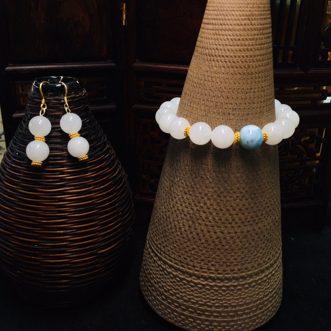 Chinese style Hetian jade sea pattern stone set - jewelry - weilin.com