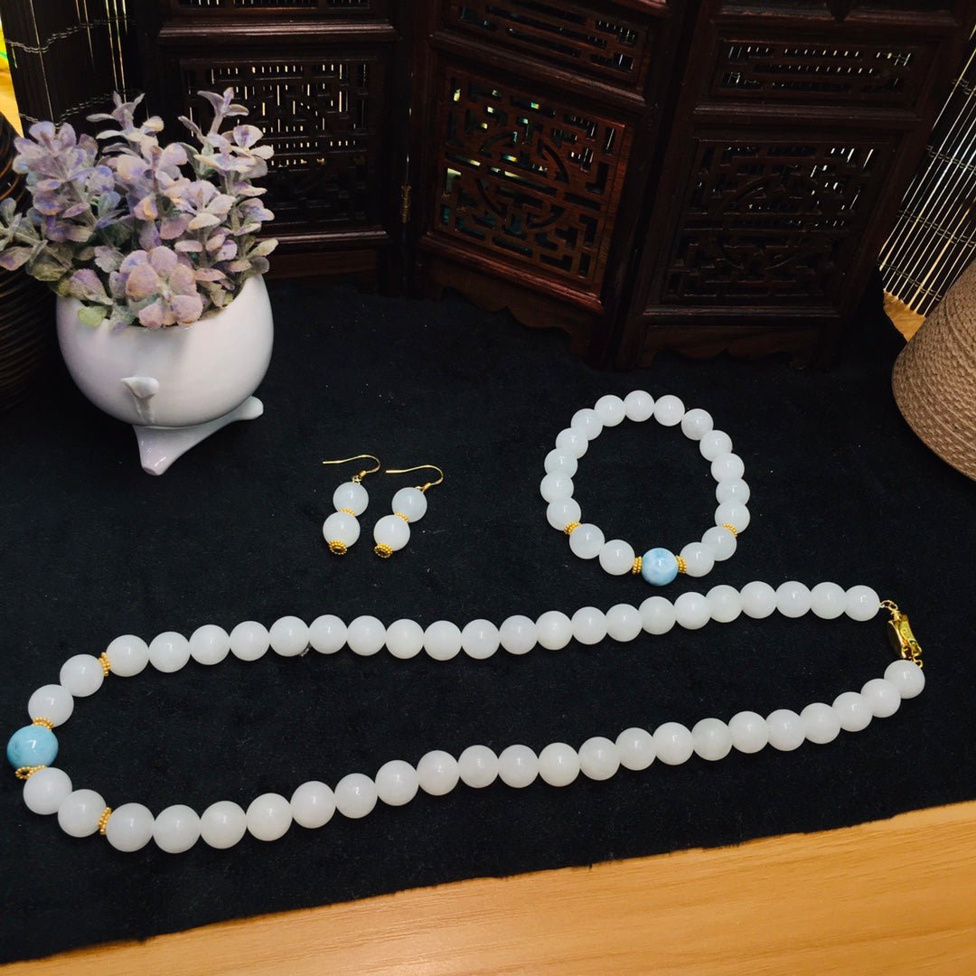 Chinese style Hetian jade sea pattern stone set - jewelry - weilin.com