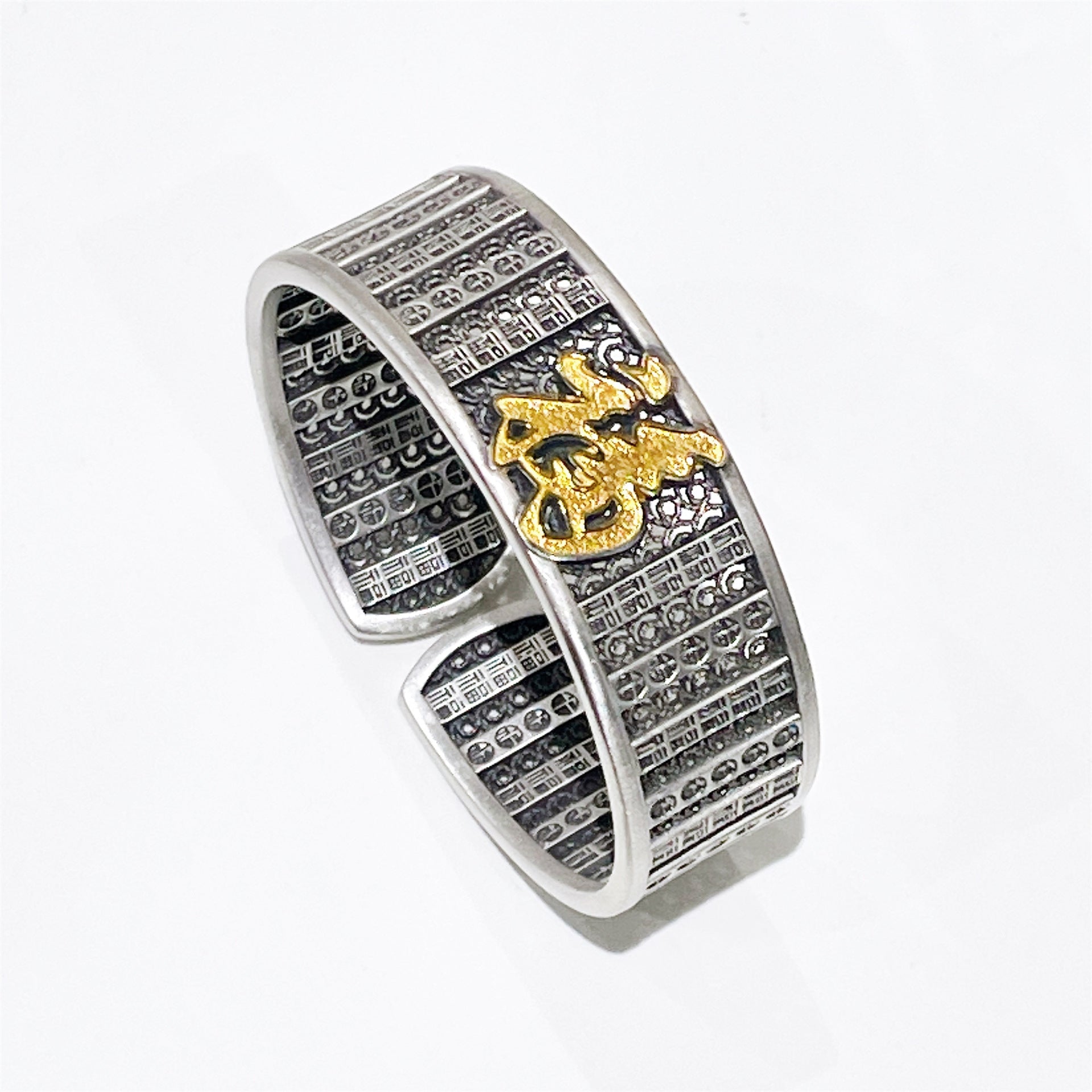 Chinese style hollow filigree wide sterling silver bracelet - jewelry - weilin.com