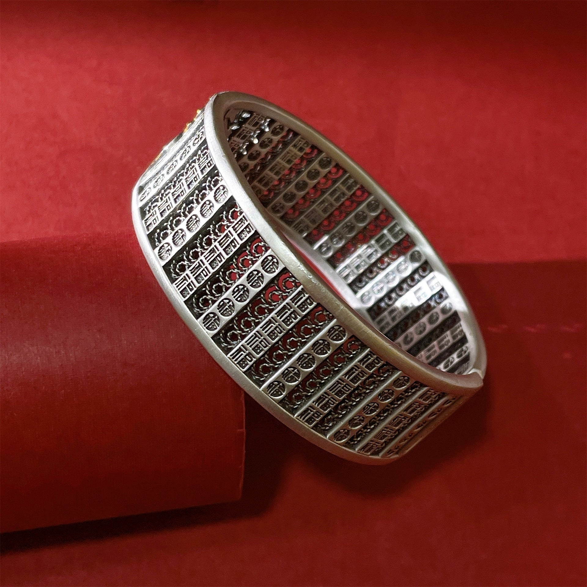 Chinese style hollow filigree wide sterling silver bracelet - jewelry - weilin.com