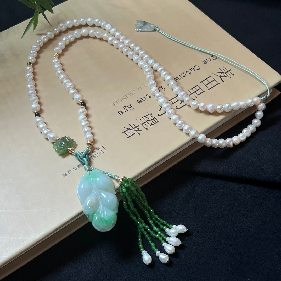 Chinese style jade pearl costume necklace - jewelry - weilin.com